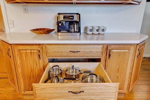 complimentary coffee and pot and pans