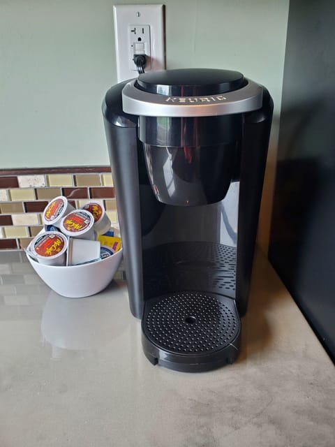 A few K cups supplied. We also have a standard drip coffee maker if you prefer.