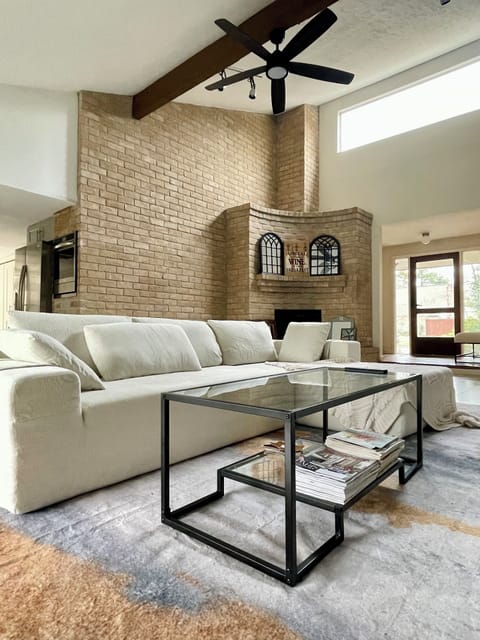 Brick fireplace in the living room