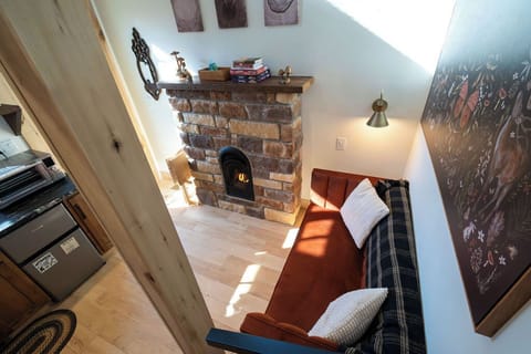 Cozy living room and fridge