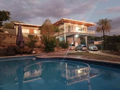 View of the pool from the balcony