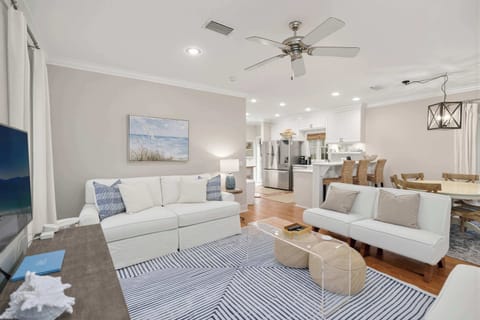 Living room: Smart TV, patio access