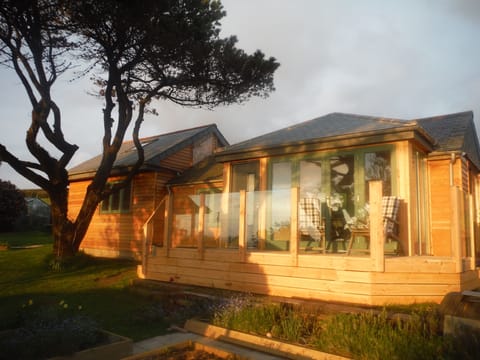 Chalet in evening light.