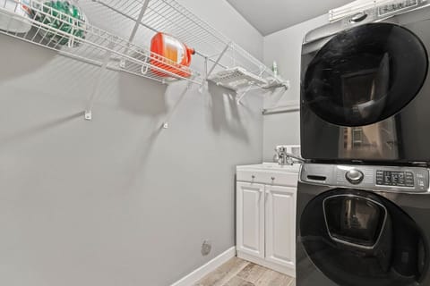 Laundry room provides a full sized washer and dryer, detergent, stain removal, and dryer sheets.