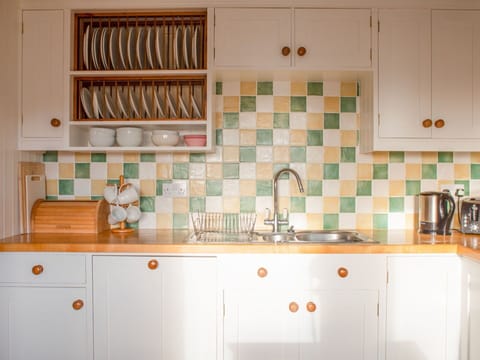 Kitchen, Interior Design, Flooring, Countertop, Fruit, Cabinetry, Tile, Kitchen Appliance, Paint