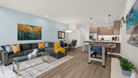 Open-layout living area with smart TV