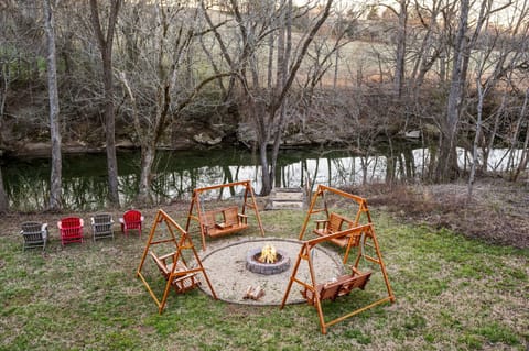 Listen to the quiet trickling sound of the Little Pigeon River from the firepit!