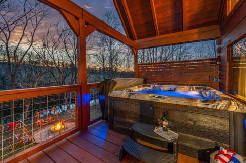 Relax in the hot tub after a long day's adventure in the Smokey Mountains.