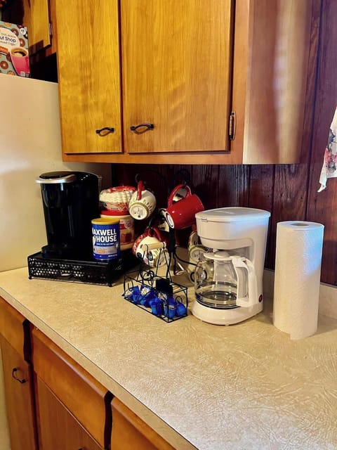 We offer both a drip and single serve coffee maker and all the supplies to make a fresh cup! 