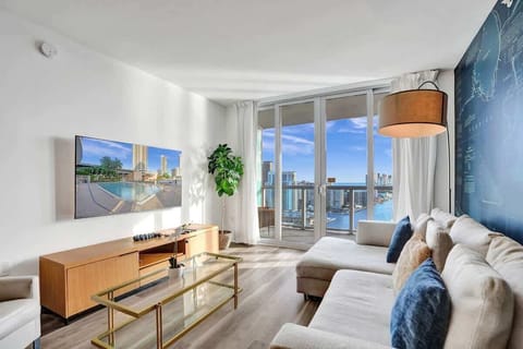 Living room with an Ocean and Canal View 