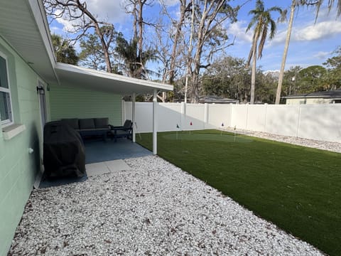 Back yard with putting green
