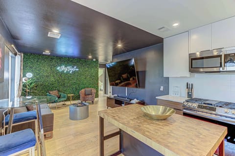 Cozy and trendy living area with Smart TV