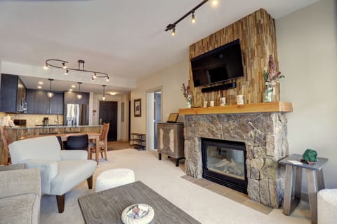 Beautifully updated open concept living, dining, and kitchen area.