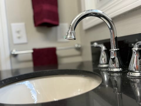 Convenient sink and toilet—functional and clean for your comfort and ease.