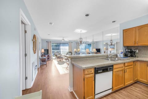 Open concept kitchen and living room area