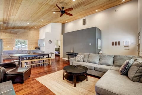 Chic living room with gas fireplace, Samsung Smart TV, and comfortable seating