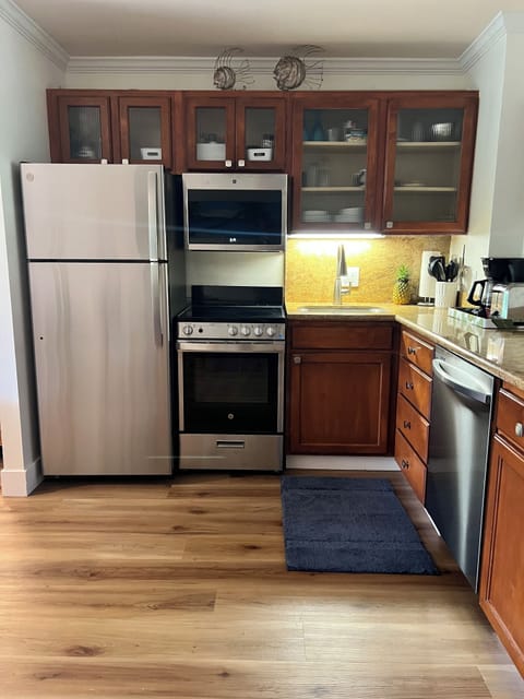 Full kitchen totally stocked. New appliances
