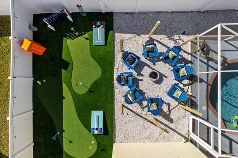 A bird's-eye view of our backyard fun—putt-putt, games, and endless adventure await. 