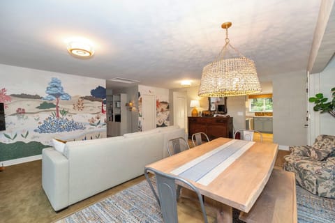 The living room and dining table.