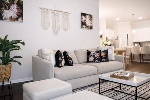 Thoughtfully styled living area with boho accents