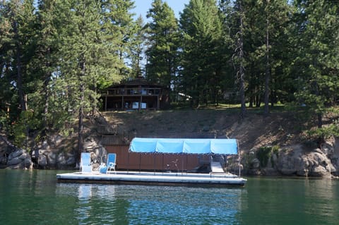 View of the dock and cabin from Mokins Bay. 