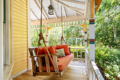 One of the best spots for relaxing- the wrap-around porch bench swing