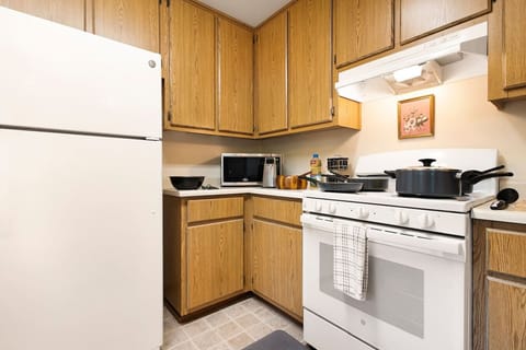 Fully equipped kitchen with classic wooden cabinets