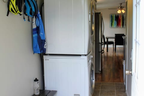 Full size washer/dryer (w/detergent) plus plenty of hooks for your gear.