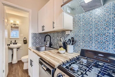 There is plenty of cabinet storage in the kitchen 