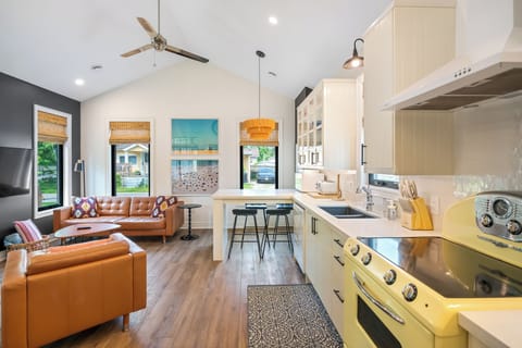 open concept kitchen and living area