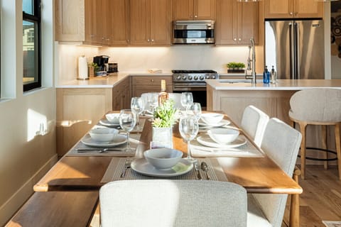 Lovely wood dining table with seating for up to seven