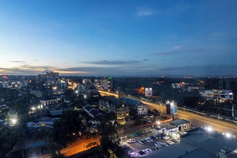 Spectacular night views from floor to ceiling windows in bedroom & living room