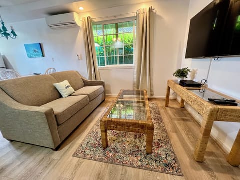 Living area with couch and Smart TV