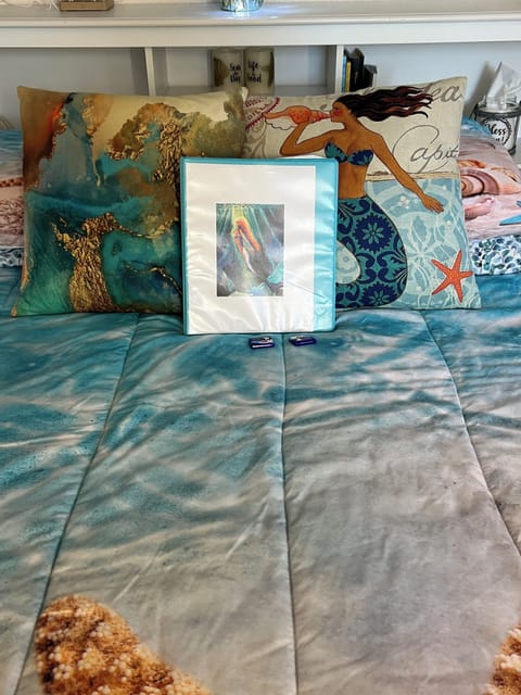 Comfy queen size bed. I share pages of local favorites inside this binder! 