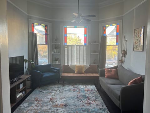 Enjoy the morning light through the tall windows