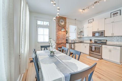 Dining Area & Kitchen | Central Heating & A/C | 2-Story Home