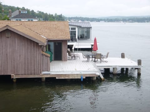 Boat tie-ups on side, wave runner tie-ups in front