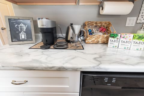 coffee bar with nespresso pods, and pourover options. pods, and coffee from a local roaster provided