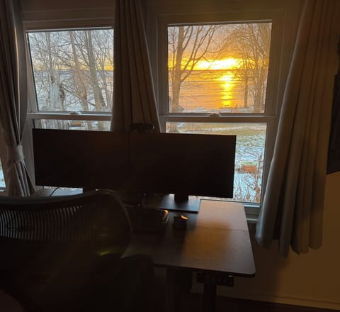 Beautiful sunsets from the fully equipped home office. 