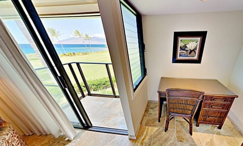 View of private lanai and office desk from Mea Nui