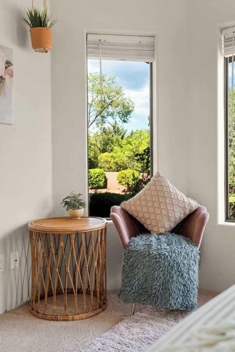 Enjoy beautiful outdoor views from this cozy spot.