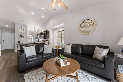 New furniture throughout living room.