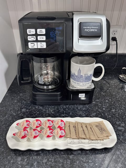 Both drip and Keurig coffee brewing available.