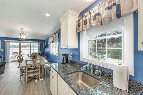 Kitchen opens into dining and living