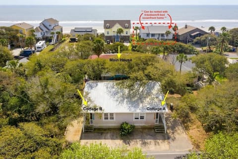 Aerial View of Compound showing Main House, Cottage A, & Cottage B.
** Can be rented with 4-bedroom/7-bed oceanfront home across the street.**
