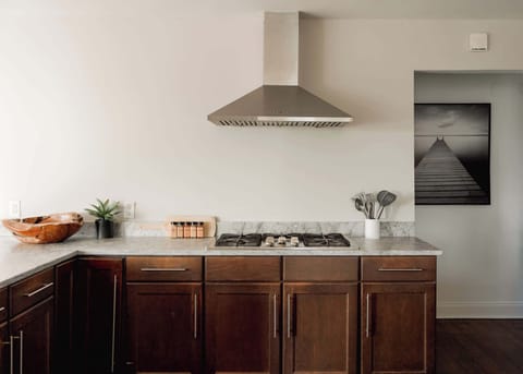 Fully stocked open kitchen 