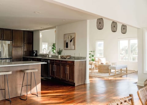 Fully stocked open kitchen 