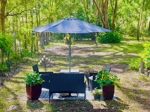 The outdoor area is great daytime or night-time with a BBQ and fire pit