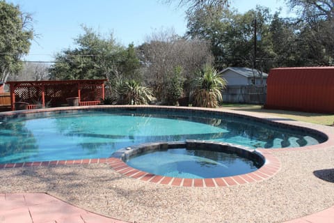 Private pool with outdoor seating, and pool restroom 