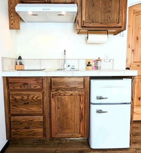 Suite 3 Kitchenette has an induction cooktop, microwave, toaster oven, and more.